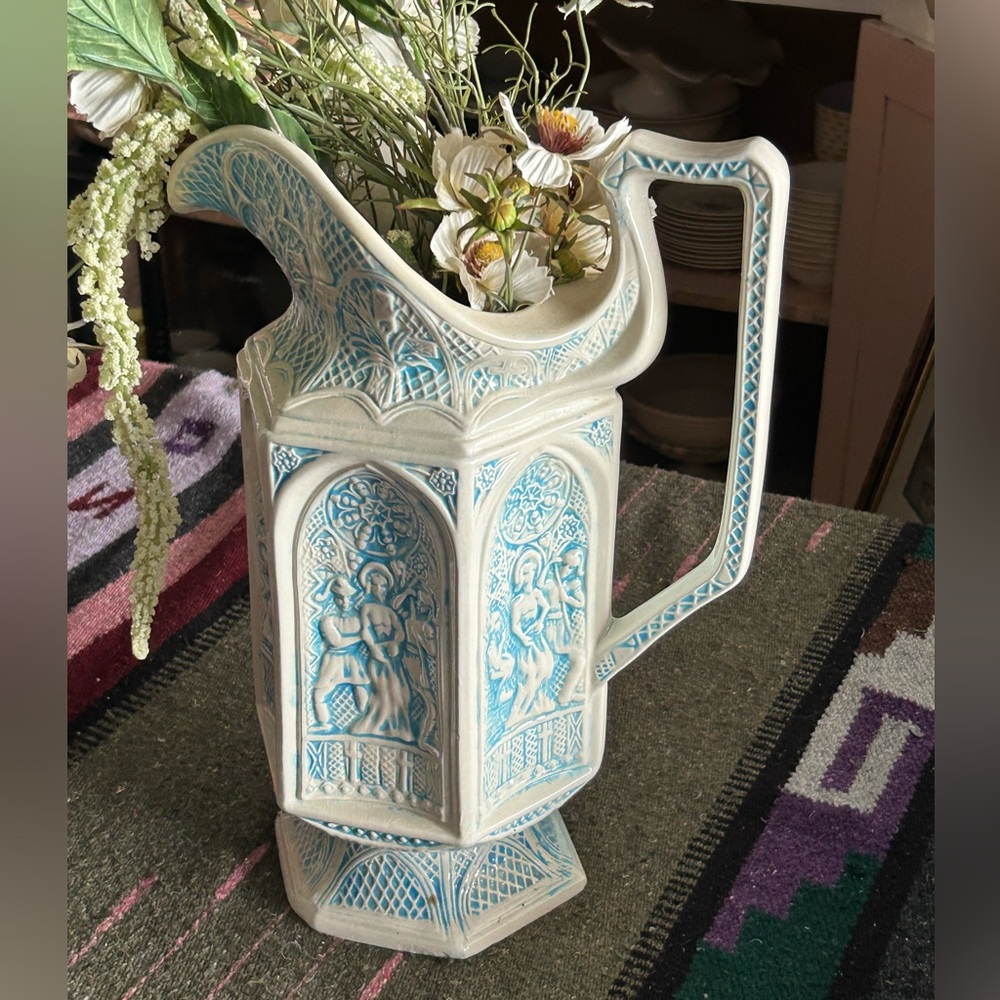 Vintage Pitcher Stations of the Cross Catholic FARKAS KY MOLD Cream Colored